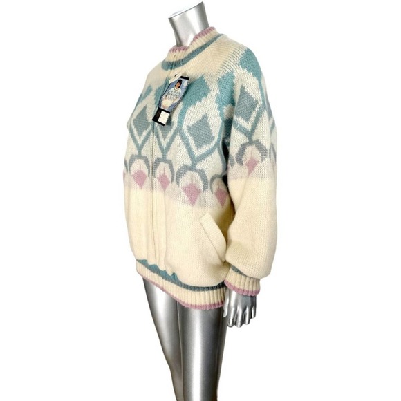 Vintage Moffat Woolens Cream Wool Zip Front Fair Isle Jacket L - Picture 3 of 9